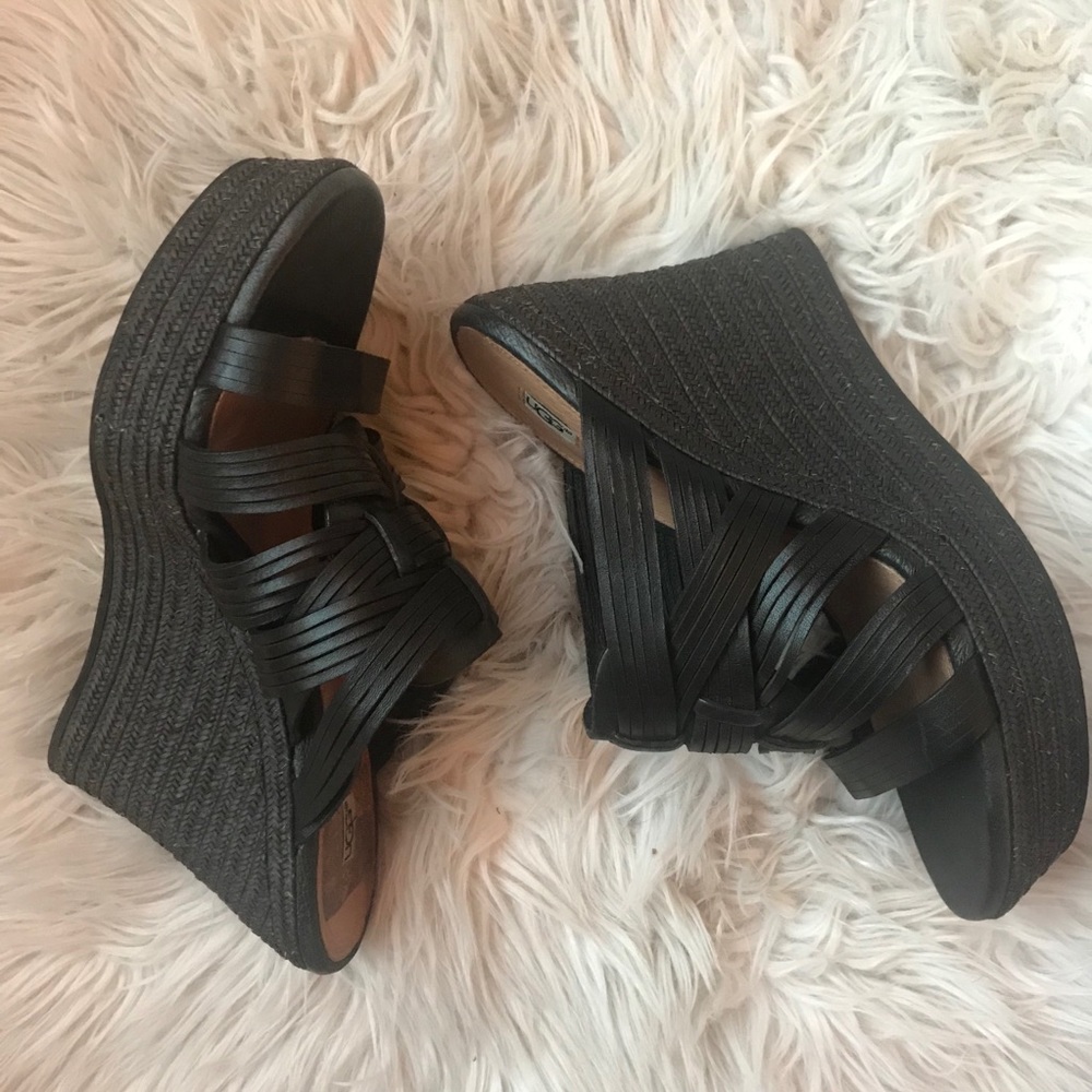 NWOT Ugg Platform Heel Braided Black Leather sz 9